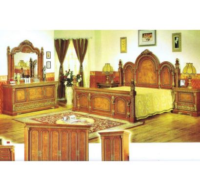 Curves & Carvings Teak Wood Hyderabad Antique Royal Bed - Bedroom Set BED0331