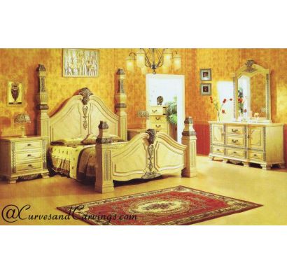 Curves & Carvings Classic French White Bed - Bedroom Set BED0335