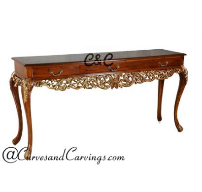 Curves & Carvings Teak Wood Classic Console Table - C&C CON0103