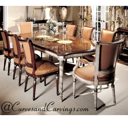 Curves & Carvings Teak Wood French Dining Table Set - C&C DTC0019