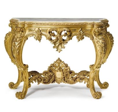 Curves and Carvings Antique Royal Gold Console 0131