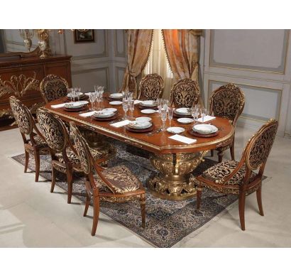 Curves and Carvings Classic Golden Royal Dining Table Set 0721