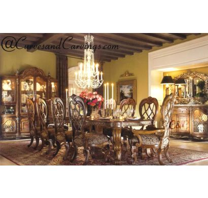 Curves & Carvings Classic Teak Wood Florence Dining Table Set - C&C DTC0064