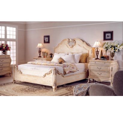 Curves & Carvings French Distressed White Bed - C&C BED0194