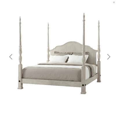 Curves & Carvings French Distress White Chandigarh Four Poster Bed - C&C BED0164
