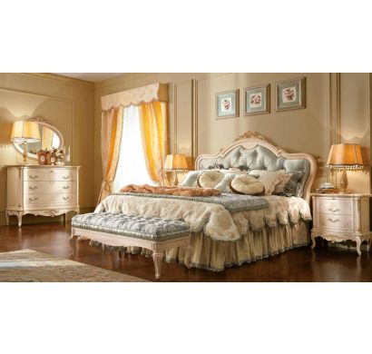 Curves & Carvings French Vintage White Mumbai Bed - C&C Bedroom Set 0190