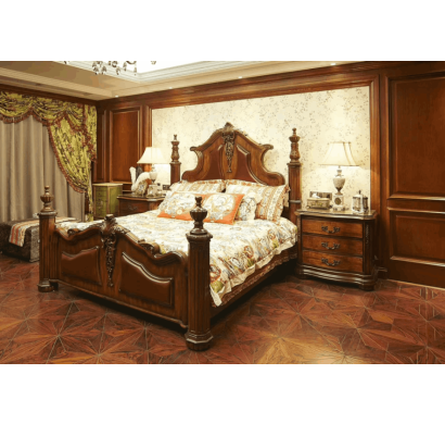 Curves & Carvings Kochi Classic Teak Wood Antique Bed- C&C BED0197